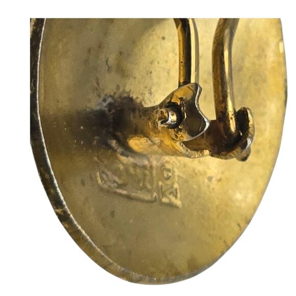 Vintage Signed Earrings Enamel Clip On Gold Tone Mid-Century Modern Styling - Picture 3 of 6